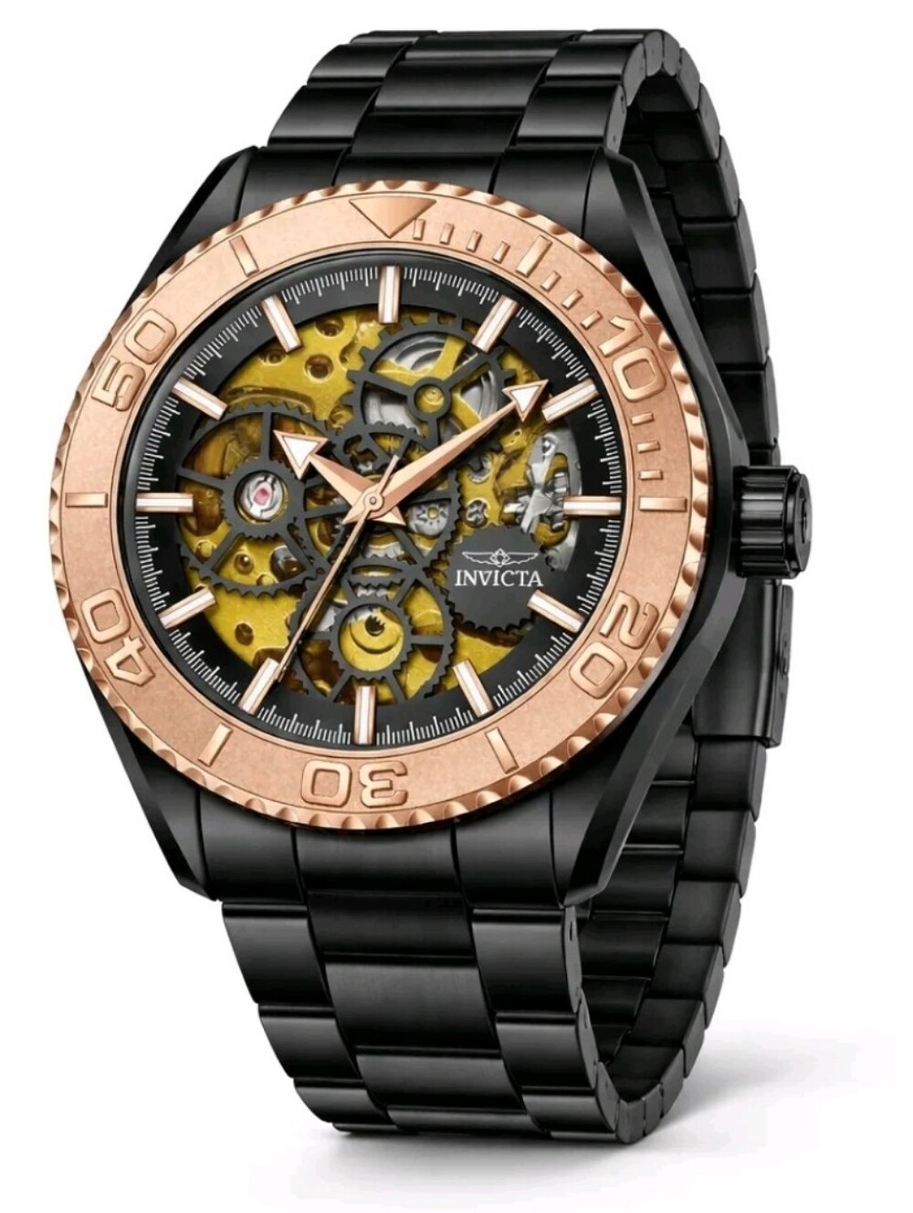 NIB ⌚️ Invicta Objet d’Art Automatic Skeleton Black Rose Gold Watch 43mm 69764